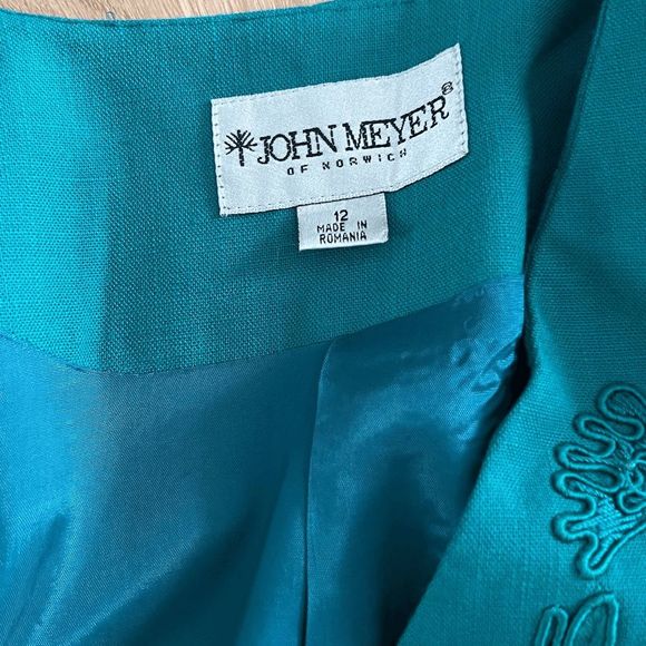 vtg 80s John Meyer of Norwich women's jacket skirt set size green teal 12 rayon - Picture 4 of 13